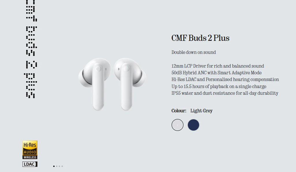 CMF Buds 2 Plus 12mm LCP Driver for rich and balanced sound 50dB Hybrid ANC