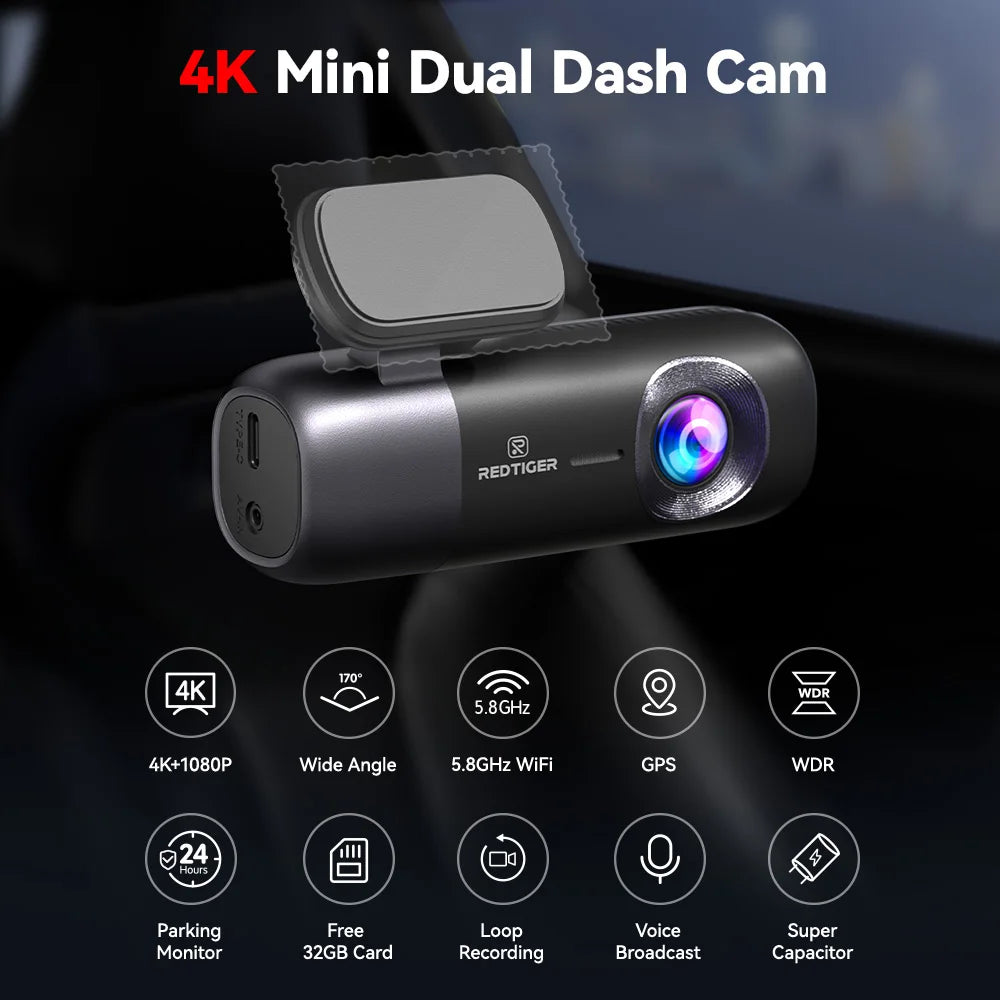 REDTIGER F9 Dash Cam 4K Dash Camera Front and Rear WiFi GPS Car Camera