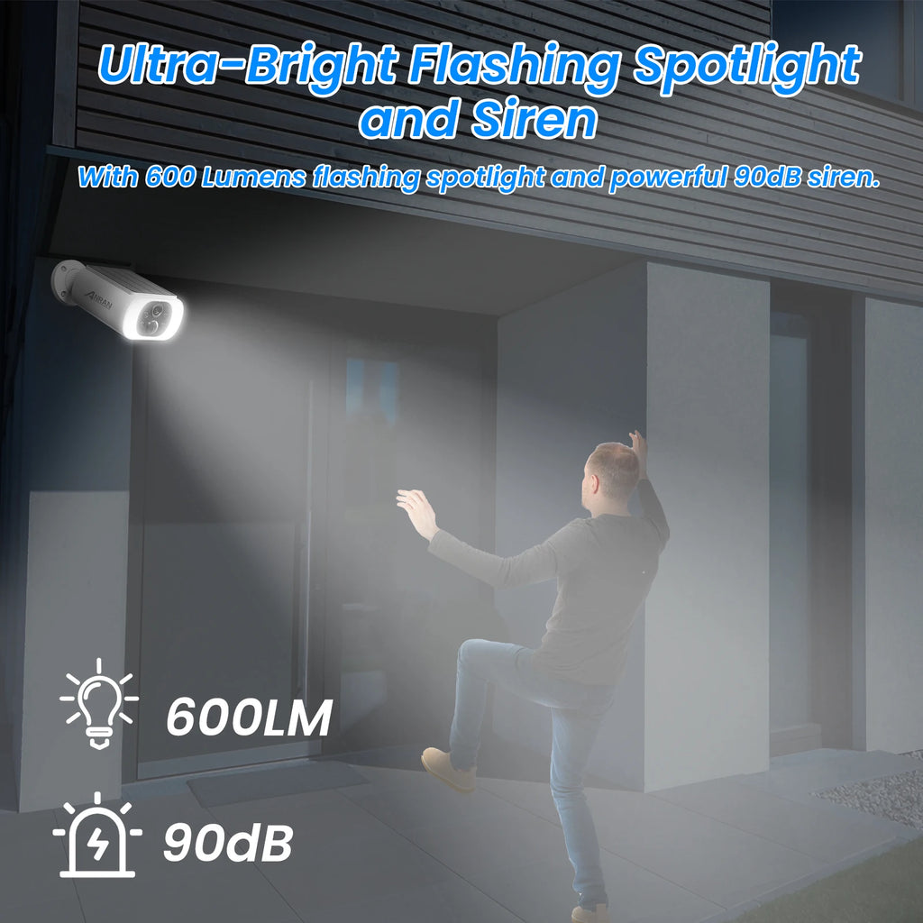 ANRAN 2K Solar Security Camera 3/5MP Outdoor Wireless 2.4G WIFI Camera Battery Cam Floodlight Color Night Vision