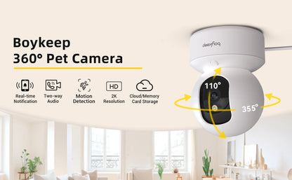 BoyKeep 2K Smart WiFi Security Camera Dual Band 5G/2.4GHz Indoor Surveillance Camera, 360° PTZ, IR Night Vision, Two-Way Audio
