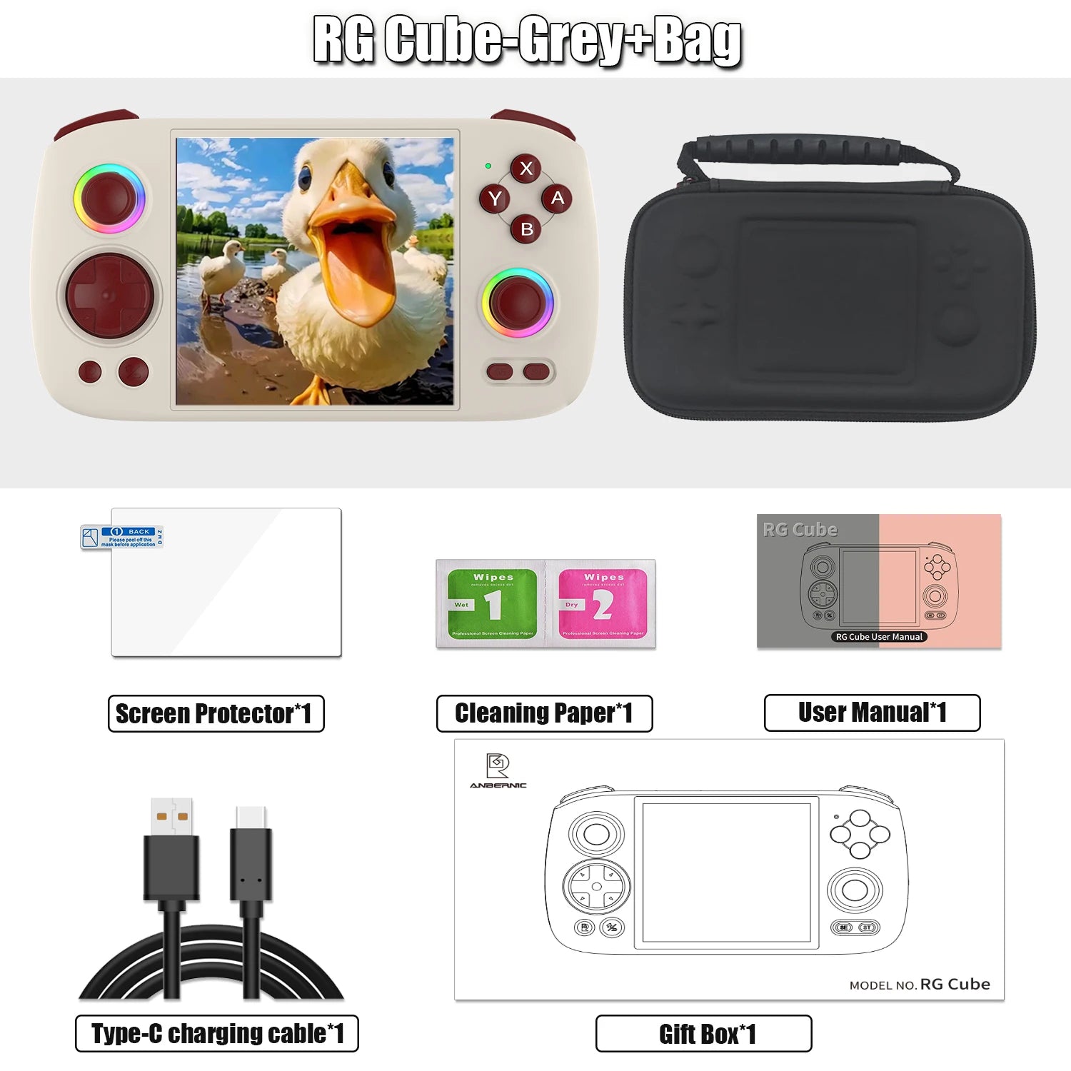 ANBERNIC RG Cube Retro Handheld Game Console 64bit Android 13 T820 3.95 Inch IPS Screen Hall Joystick RGB lighting effect