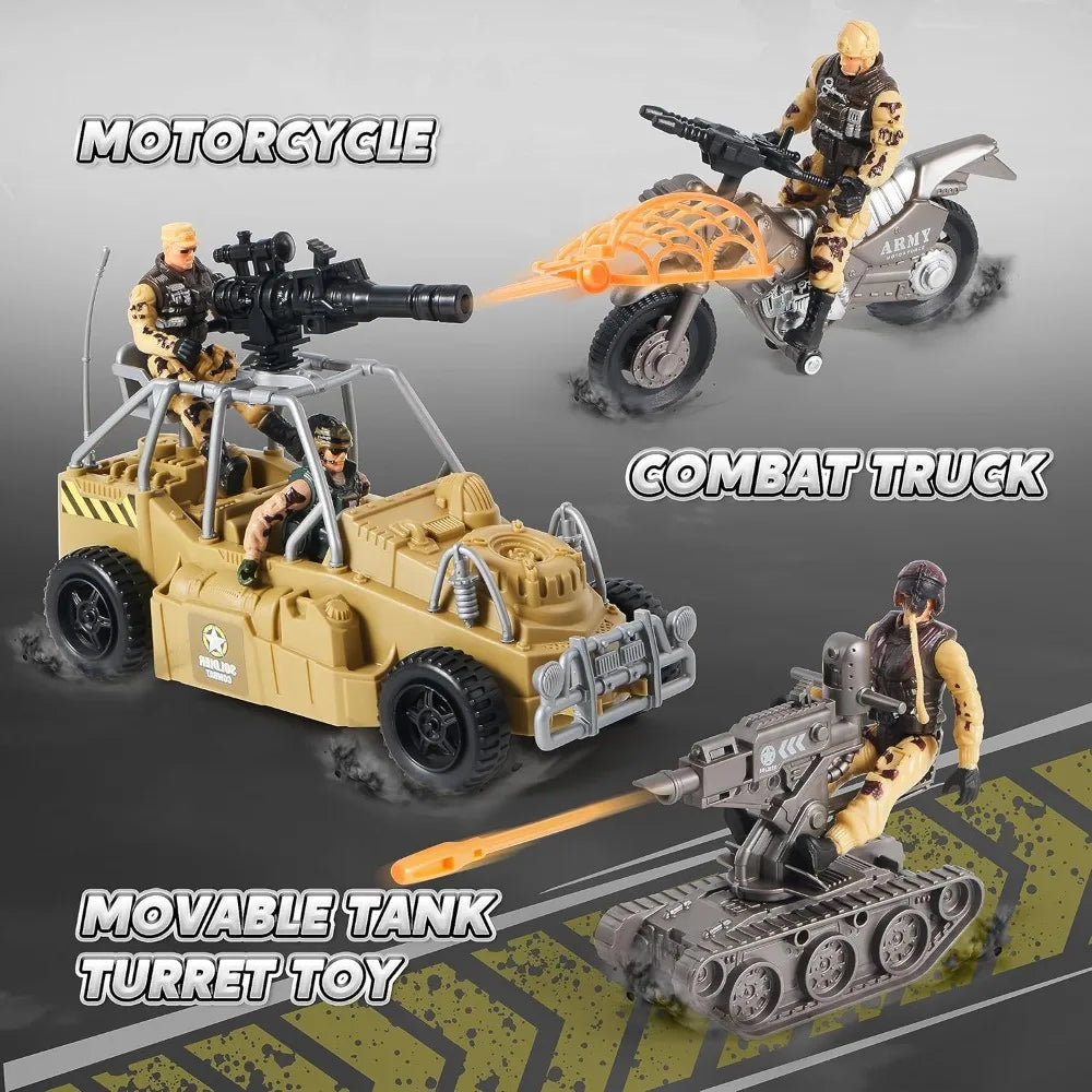 JOYFY Military Base Toys Set Including Army Vehicles Army Men Action Figures and Weapon Gear for Boys