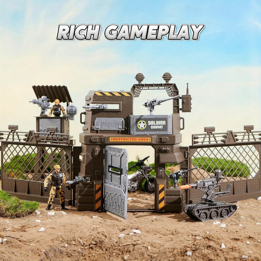 JOYFY Military Base Toys Set Including Army Vehicles Army Men Action Figures and Weapon Gear for Boys