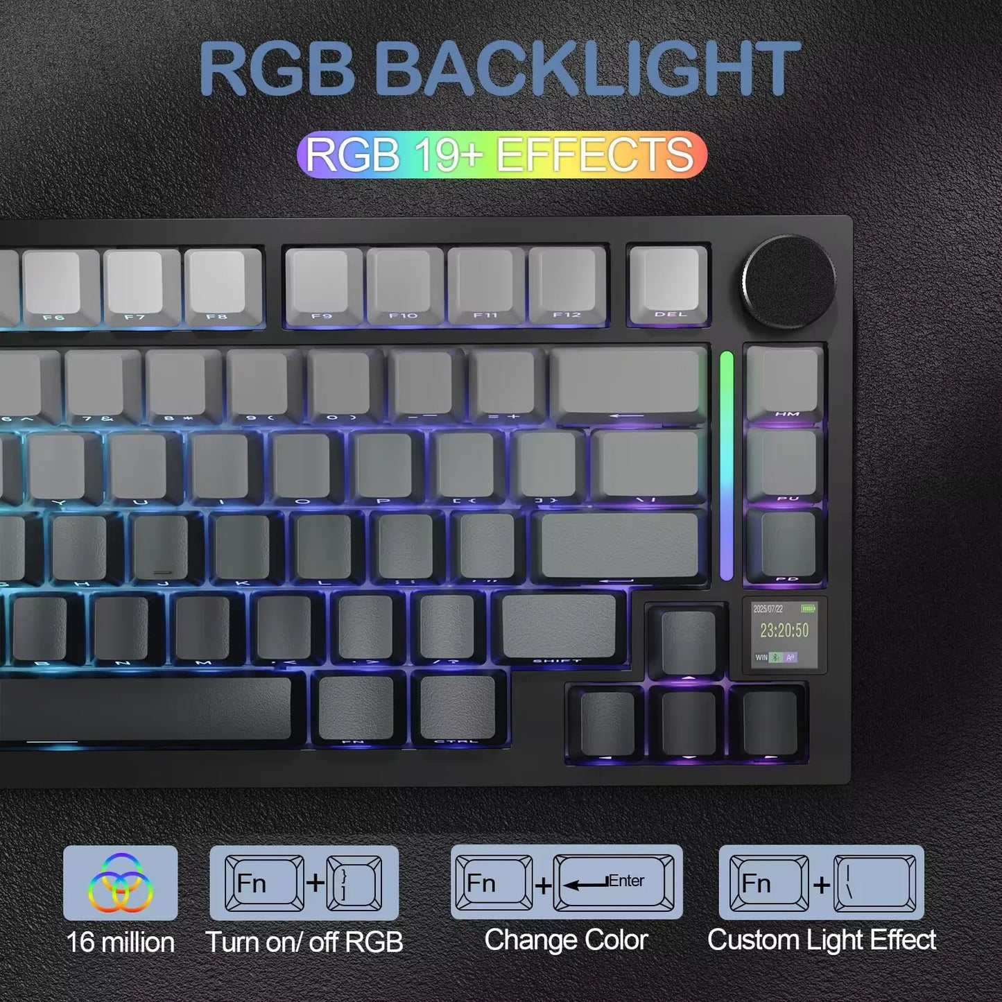 Attack Shark X820Ultra Wireless 75% Mechanical Gaming Keyboard with Screen & Knob Hot Swappable 2.4GHz/BT/Wired RGB