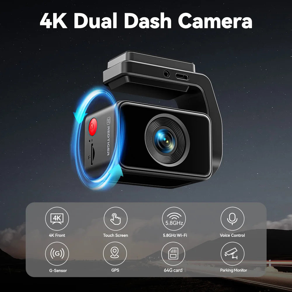 REDTIGER A4 Dash Camera Front and Rear 4K Dash Cam Drive Recorder