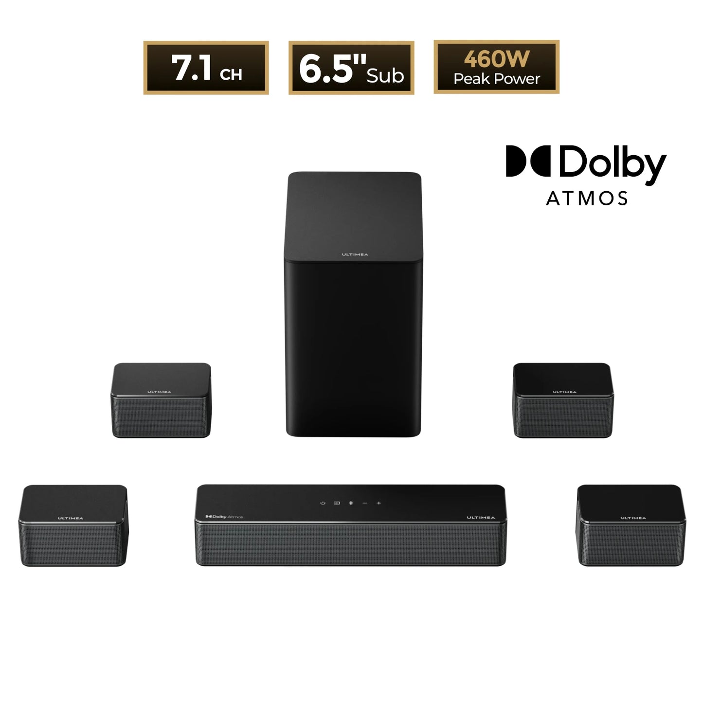 ULTIMEA Poseidon D80 7.1 Surround Soundbar with Dolby Atmos, Wireless Subwoofer & 4 Speakers, Home Theater System with APP Control