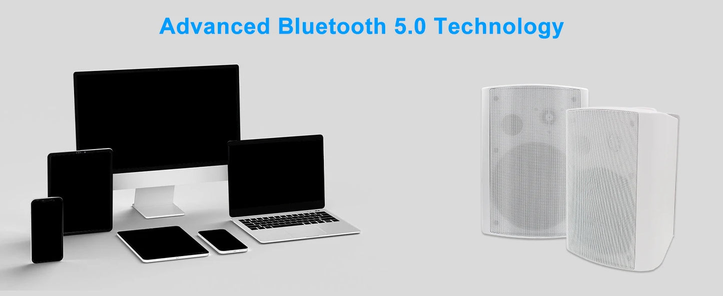 Herdio 6.5" 400W 2PCS Indoor Outdoor Waterproof Bluetooth Speakers Wall Mount Speakers