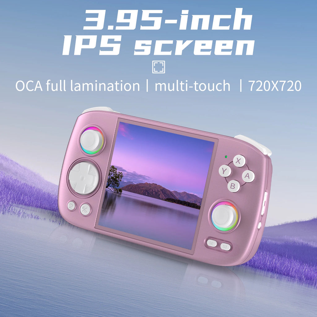 ANBERNIC RG Cube Retro Handheld Game Console 64bit Android 13 T820 3.95 Inch IPS Screen Hall Joystick RGB lighting effect