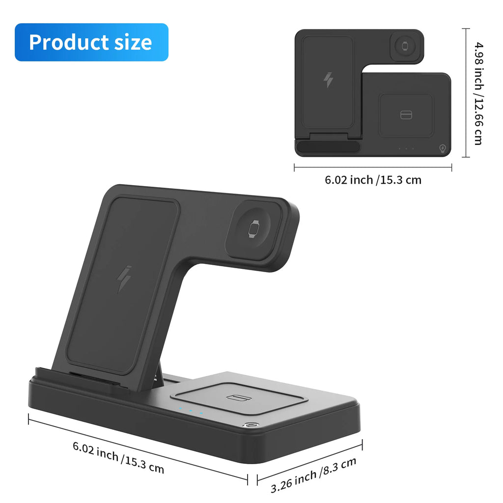 3 In 1 Wireless Charging Station Magnetic Fast Charging 18W Foldable Charging Station