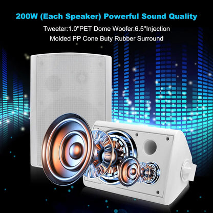 Herdio 6.5" 400W 2PCS Indoor Outdoor Bluetooth Speakers Wall Mount Speakers Waterproof Weather Resistant For Patio Garage Home