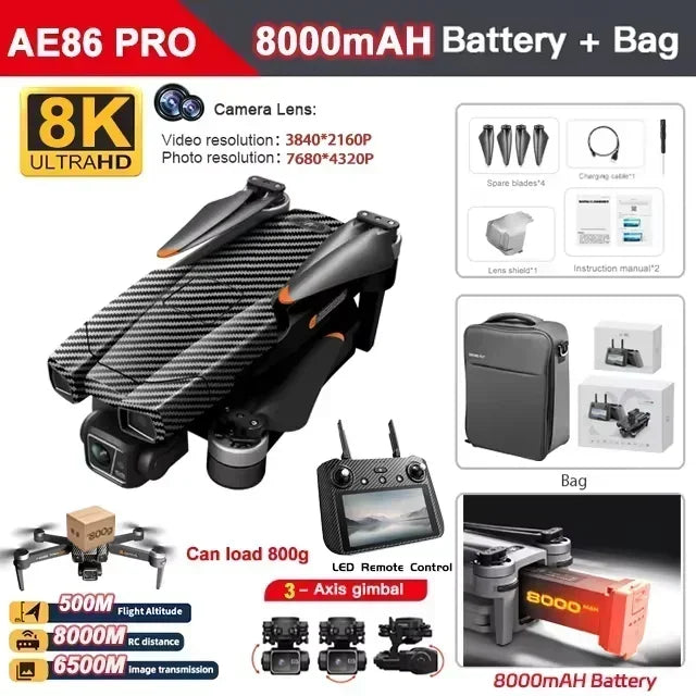 Professional Drone AE86 PRO MAX- Dual Camera GPS Obstacle Avoidance Drone with LED Screen