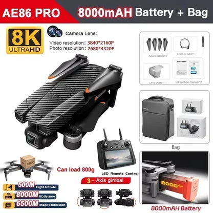 Professional Drone AE86 PRO MAX- Dual Camera GPS Obstacle Avoidance Drone with LED Screen