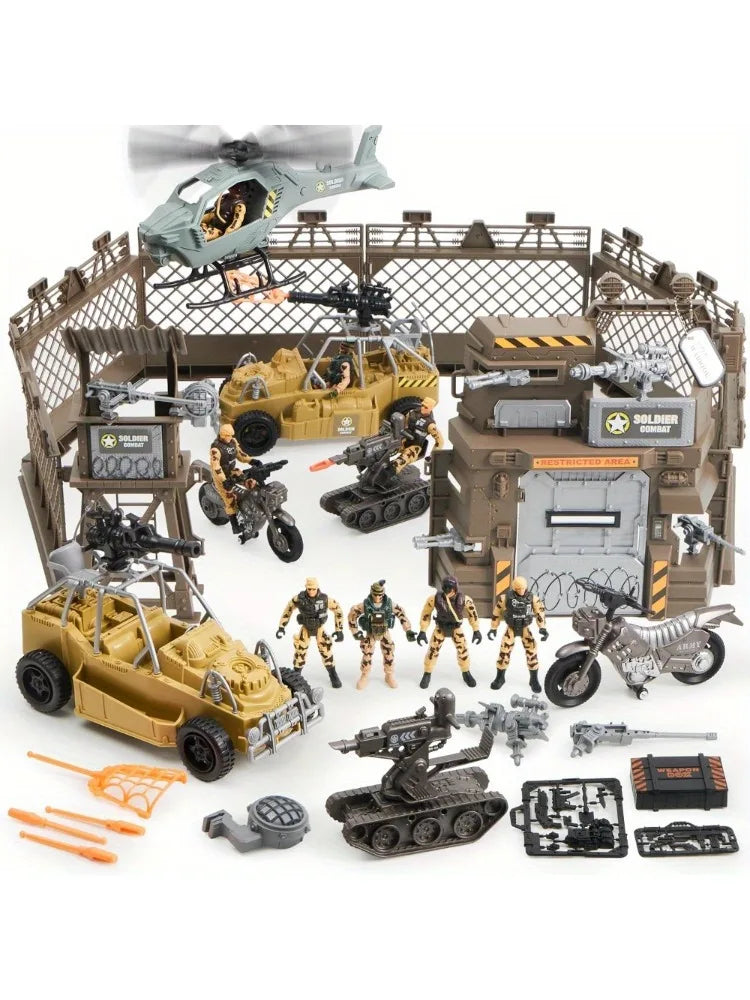 JOYFY Military Base Toys Set Including Army Vehicles Army Men Action Figures and Weapon Gear for Boys