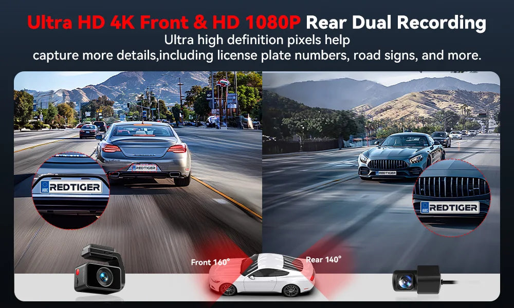 REDTIGER A4 Dash Camera Front and Rear 4K Dash Cam Drive Recorder