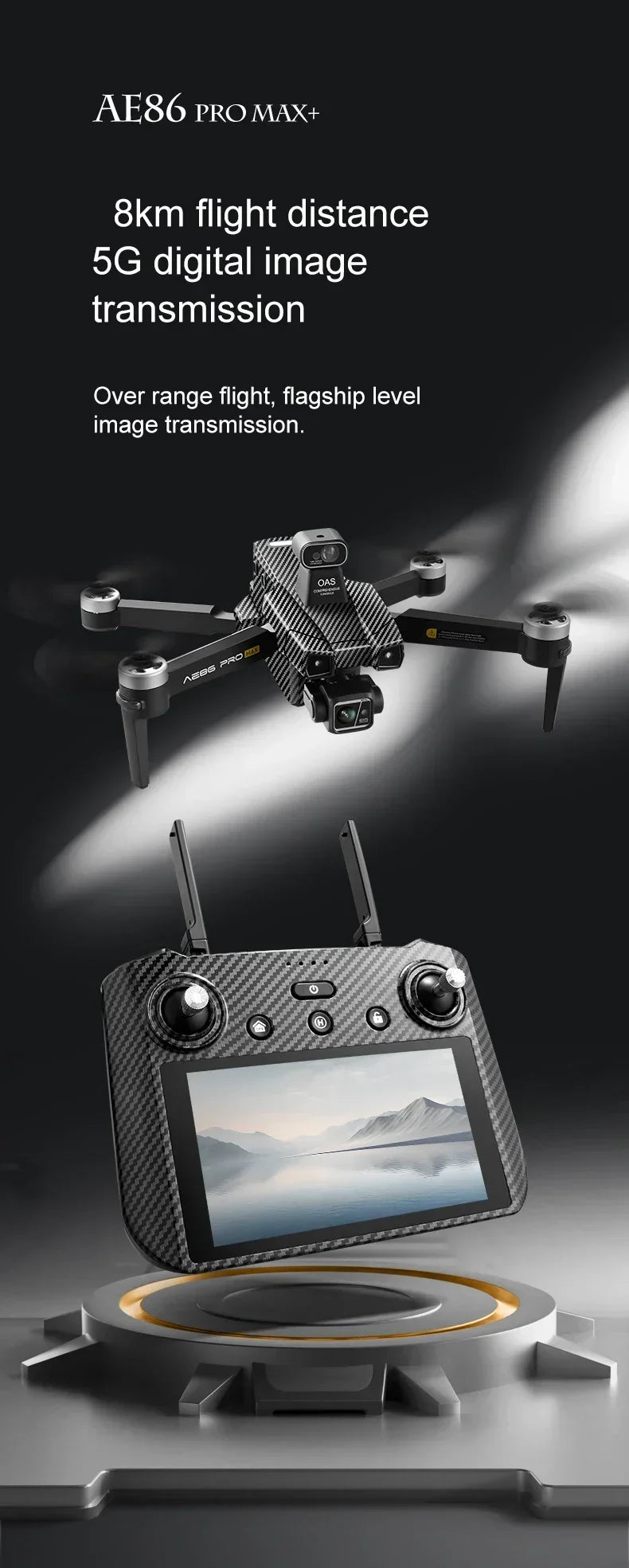 Professional Drone AE86 PRO MAX- Dual Camera GPS Obstacle Avoidance Drone with LED Screen