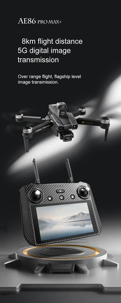 Professional Drone AE86 PRO MAX- Dual Camera GPS Obstacle Avoidance Drone with LED Screen