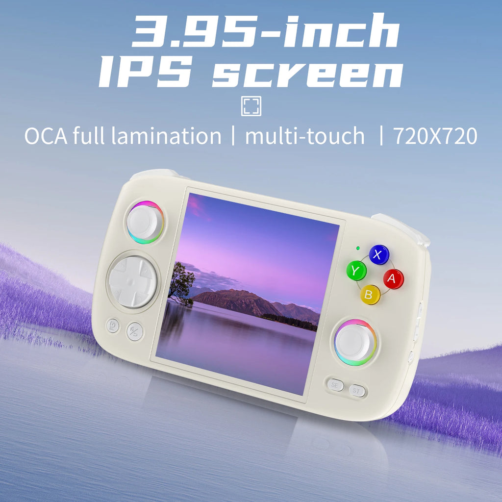 ANBERNIC RG Cube Retro Handheld Game Console 64bit Android 13 T820 3.95 Inch IPS Screen Hall Joystick RGB lighting effect