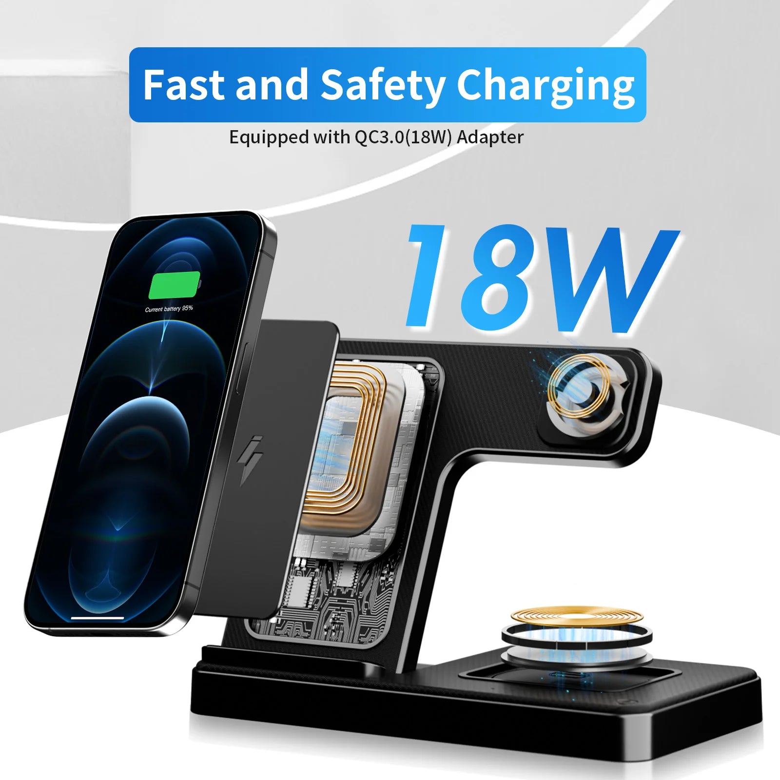 3 In 1 Wireless Charging Station Magnetic Fast Charging 18W Foldable Charging Station