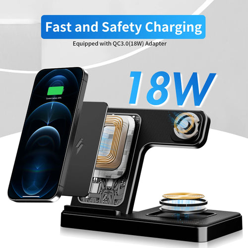 3 In 1 Wireless Charging Station Magnetic Fast Charging 18W Foldable Charging Station