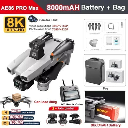 Professional Drone AE86 PRO MAX- Dual Camera GPS Obstacle Avoidance Drone with LED Screen