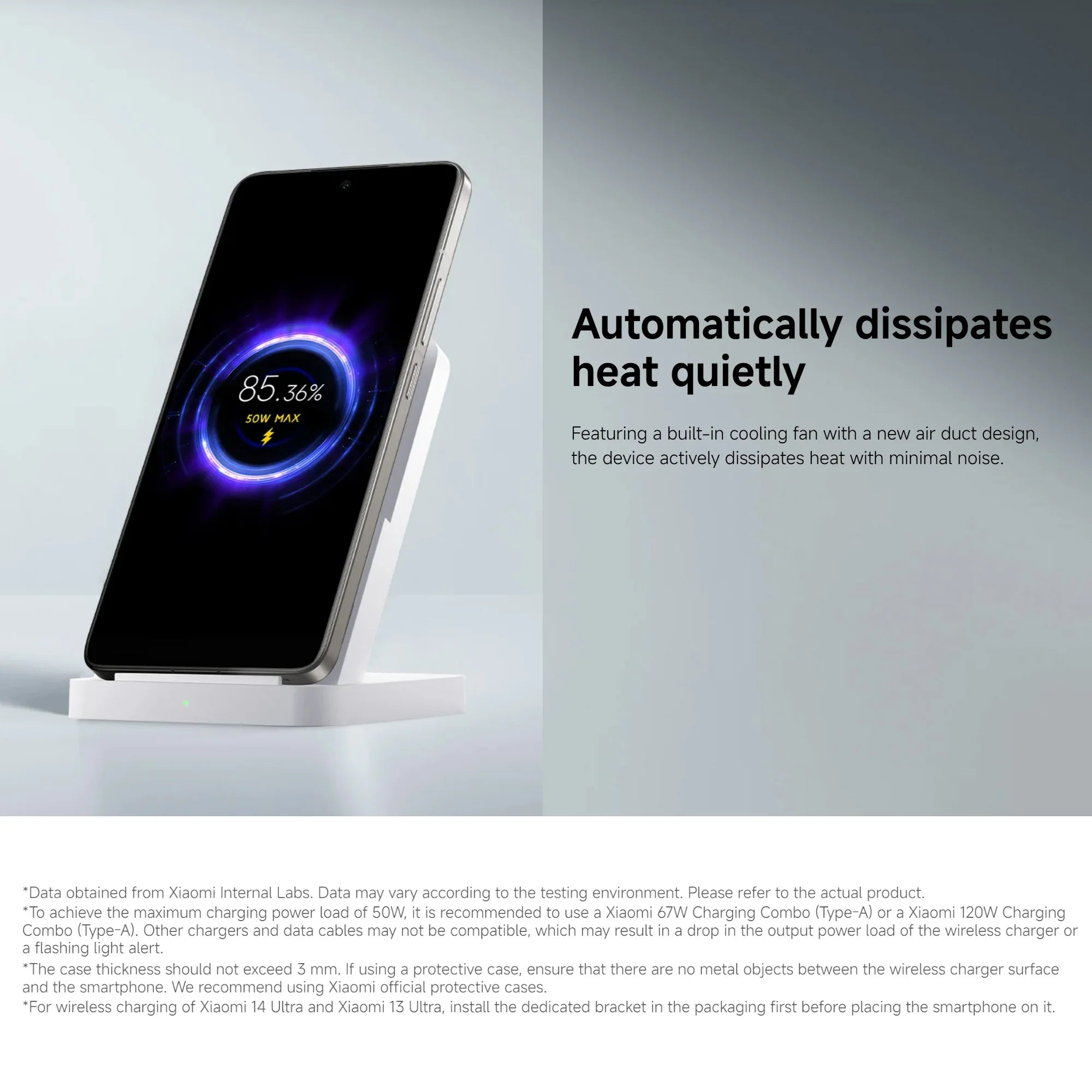 Xiaomi 50W Wireless Charging Stand Pro High-efficiency Fast Charging Highly Compatible Quiet Heat Dissipation Safe and Reliable