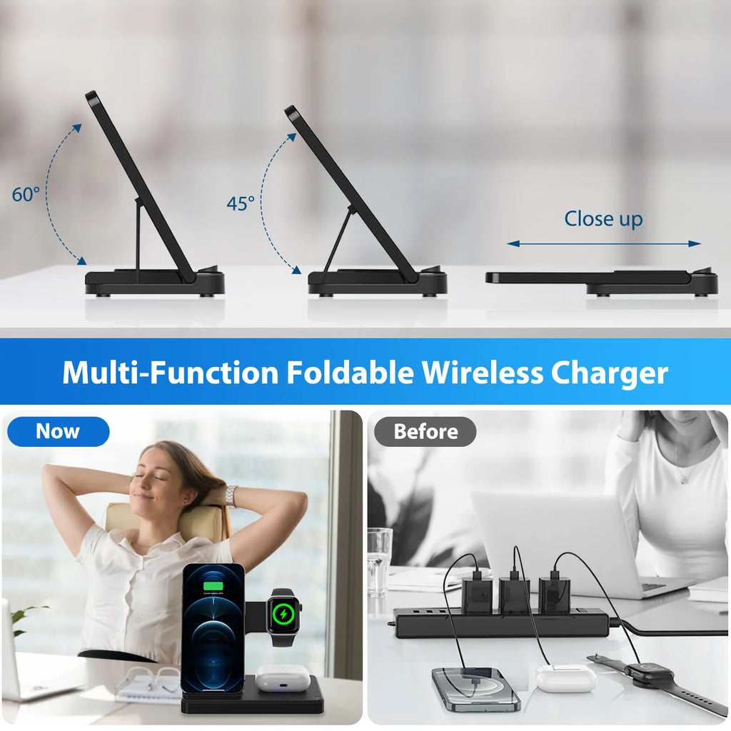 3 In 1 Wireless Charging Station Magnetic Fast Charging 18W Foldable Charging Station