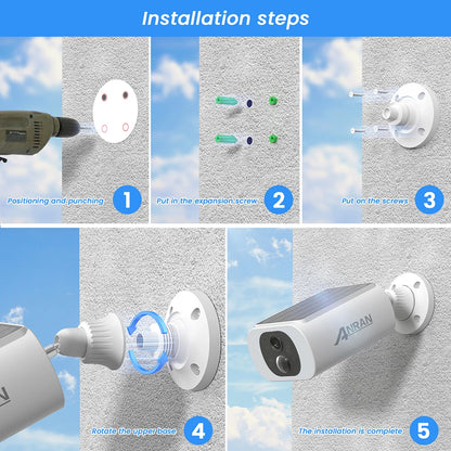 ANRAN 2K Solar Security Camera 3/5MP Outdoor Wireless 2.4G WIFI Camera Battery Cam Floodlight Color Night Vision