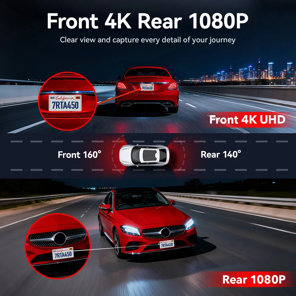 REDTIGER A4 Dash Camera Front and Rear 4K Dash Cam Drive Recorder