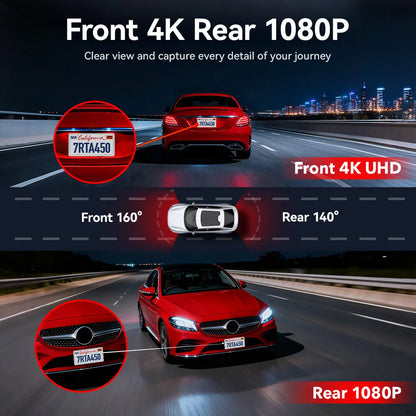 REDTIGER A4 Dash Camera Front and Rear 4K Dash Cam Drive Recorder