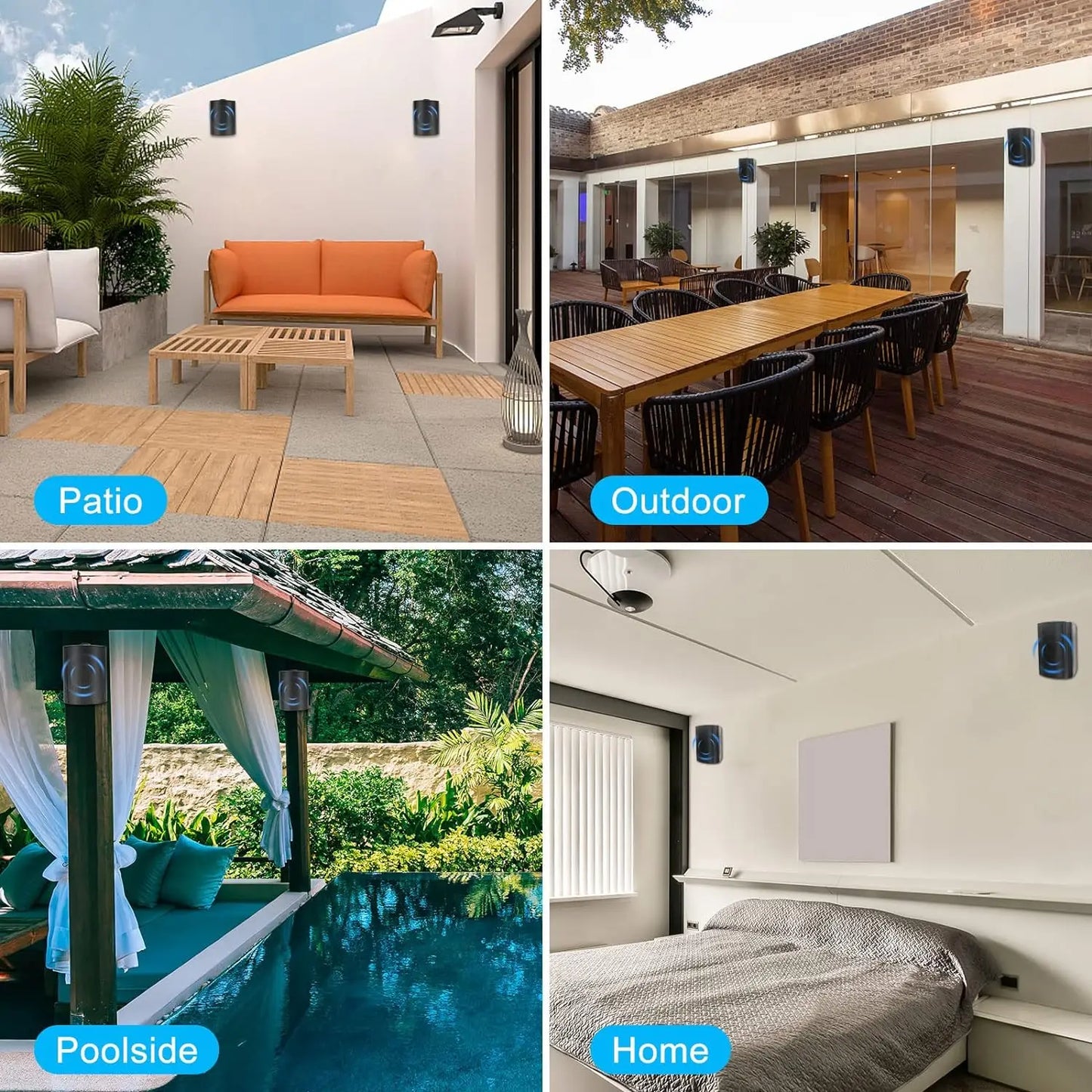 Herdio 6.5" 400W 2PCS Indoor Outdoor Waterproof Bluetooth Speakers Wall Mount Speakers