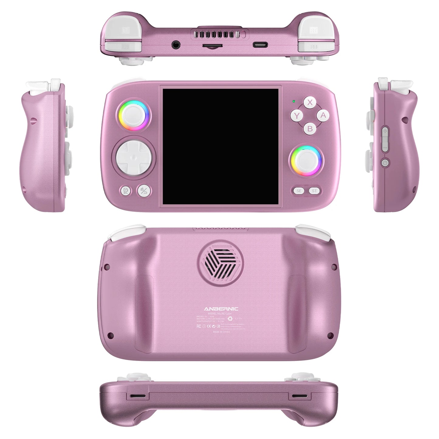 ANBERNIC RG Cube Retro Handheld Game Console 64bit Android 13 T820 3.95 Inch IPS Screen Hall Joystick RGB lighting effect