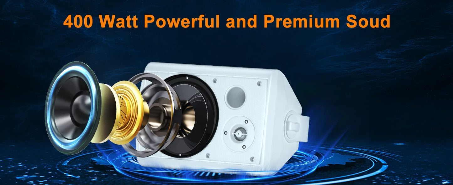 Herdio 6.5" 400W 2PCS Indoor Outdoor Waterproof Bluetooth Speakers Wall Mount Speakers