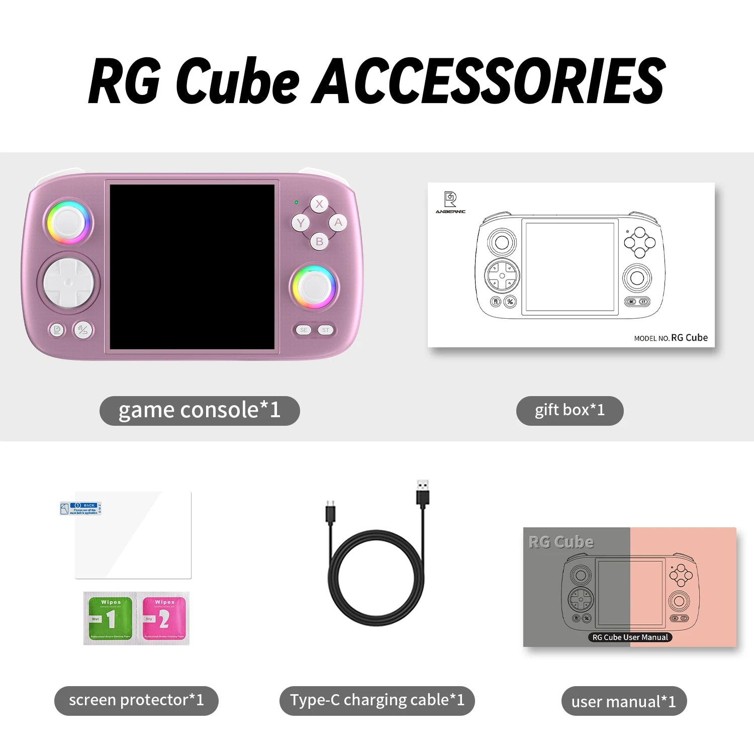 ANBERNIC RG Cube Retro Handheld Game Console 64bit Android 13 T820 3.95 Inch IPS Screen Hall Joystick RGB lighting effect