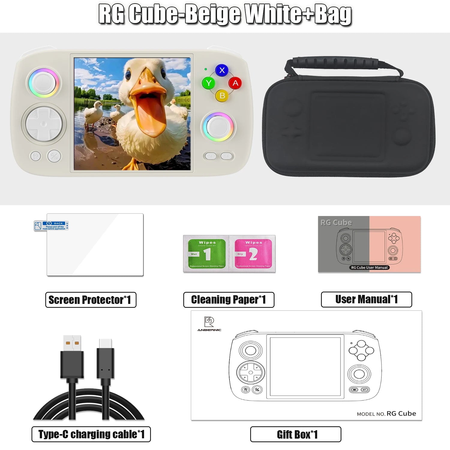 ANBERNIC RG Cube Retro Handheld Game Console 64bit Android 13 T820 3.95 Inch IPS Screen Hall Joystick RGB lighting effect