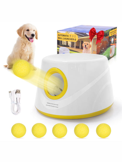 Next-Gen Automatic Dog Ball Launcher,Interactive Dog Tennis Ball thrower With 5 ETPU balls-Non-Toxic, Interactive Dog Toy