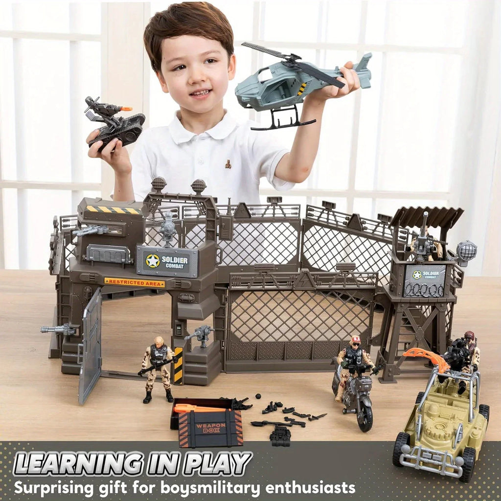 JOYFY Military Base Toys Set Including Army Vehicles Army Men Action Figures and Weapon Gear for Boys
