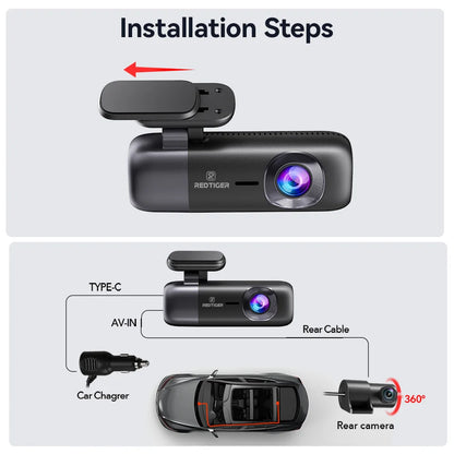 REDTIGER F9 Dash Cam 4K Dash Camera Front and Rear WiFi GPS Car Camera