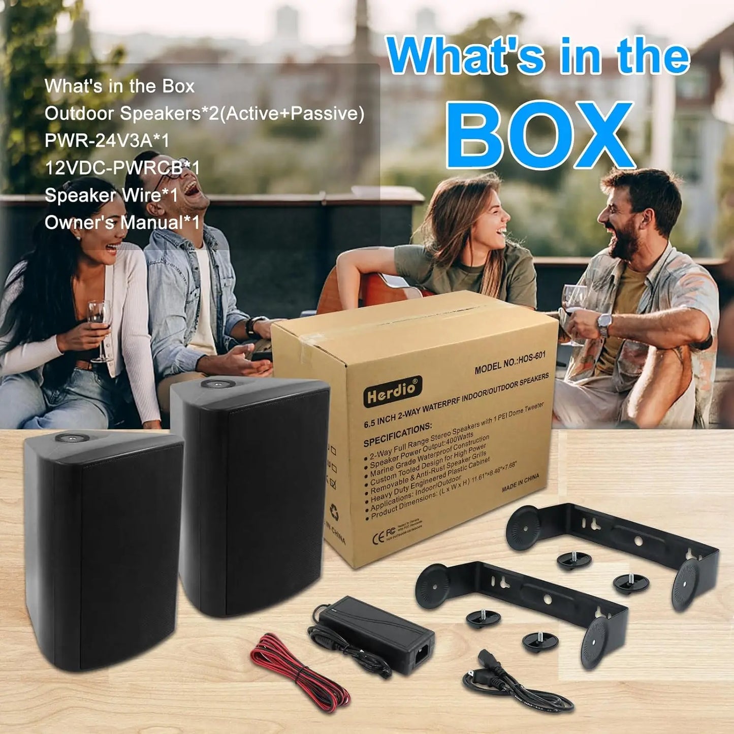 Herdio 6.5" 400W 2PCS Indoor Outdoor Waterproof Bluetooth Speakers Wall Mount Speakers