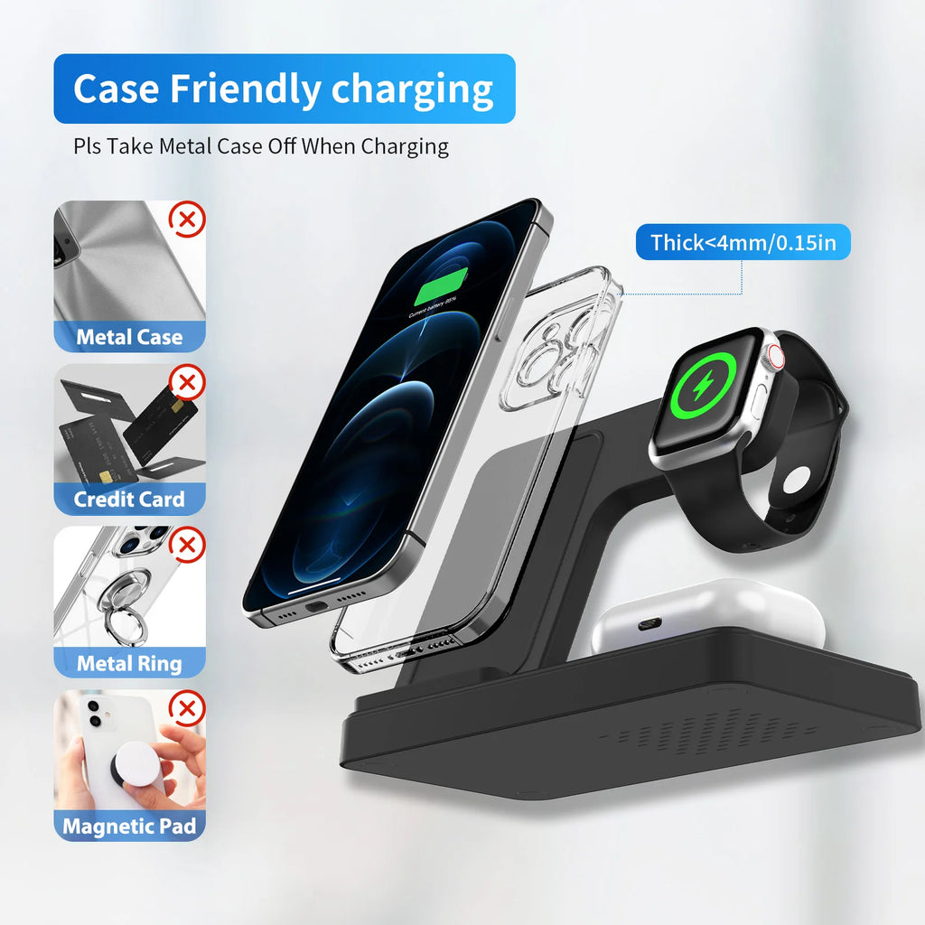 3 In 1 Wireless Charging Station Magnetic Fast Charging 18W Foldable Charging Station