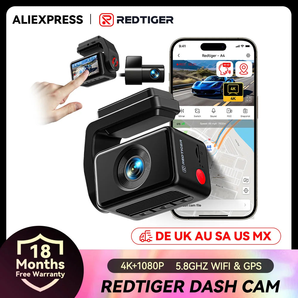 REDTIGER A4 Dash Camera Front and Rear 4K Dash Cam Drive Recorder