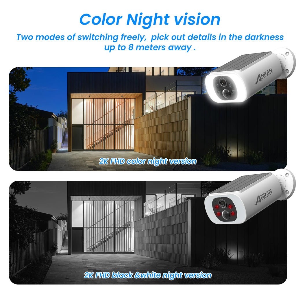 ANRAN 2K Solar Security Camera 3/5MP Outdoor Wireless 2.4G WIFI Camera Battery Cam Floodlight Color Night Vision