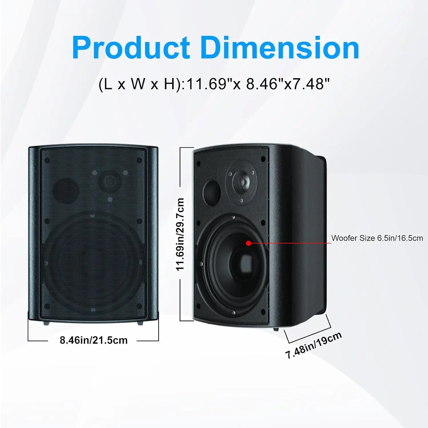 Herdio 6.5" 400W 2PCS Indoor Outdoor Waterproof Bluetooth Speakers Wall Mount Speakers