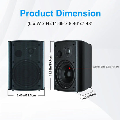 Herdio 6.5" 400W 2PCS Indoor Outdoor Waterproof Bluetooth Speakers Wall Mount Speakers