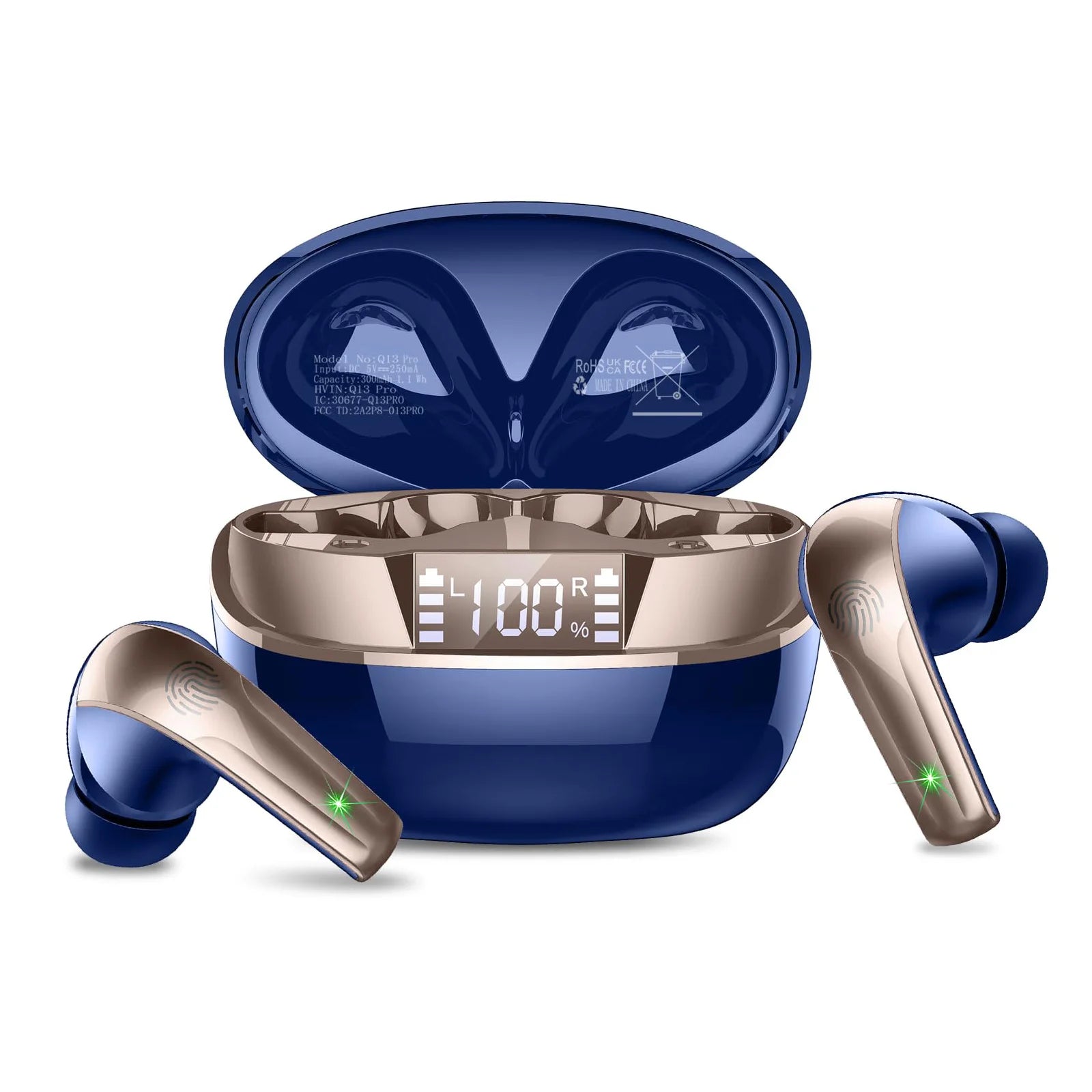 Q13 Bluetooth 5.4 Earbuds | 47H Playtime LED Display | IP7 Waterproof HiFi Sound ENC Mic | Touch Control Wireless Headphones.