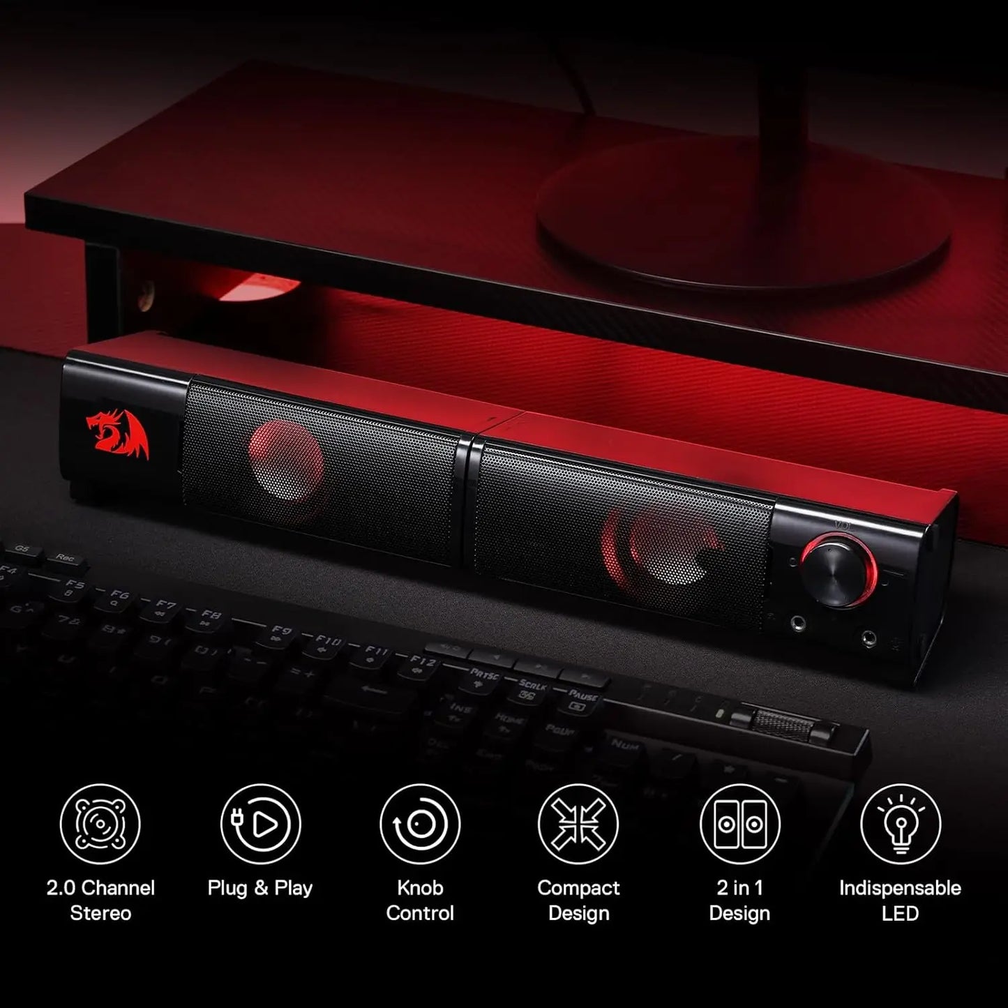Redragon GS550 PC Gaming Speakers 2.0 Channel Desktop Computer Sound Bar