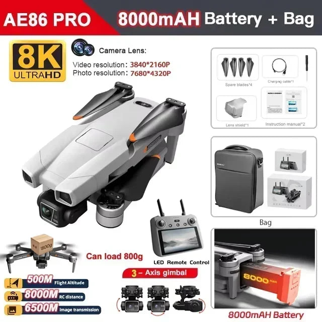 Professional Drone AE86 PRO MAX- Dual Camera GPS Obstacle Avoidance Drone with LED Screen