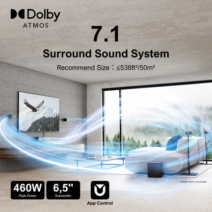 ULTIMEA Poseidon D80 7.1 Surround Soundbar with Dolby Atmos, Wireless Subwoofer & 4 Speakers, Home Theater System with APP Control