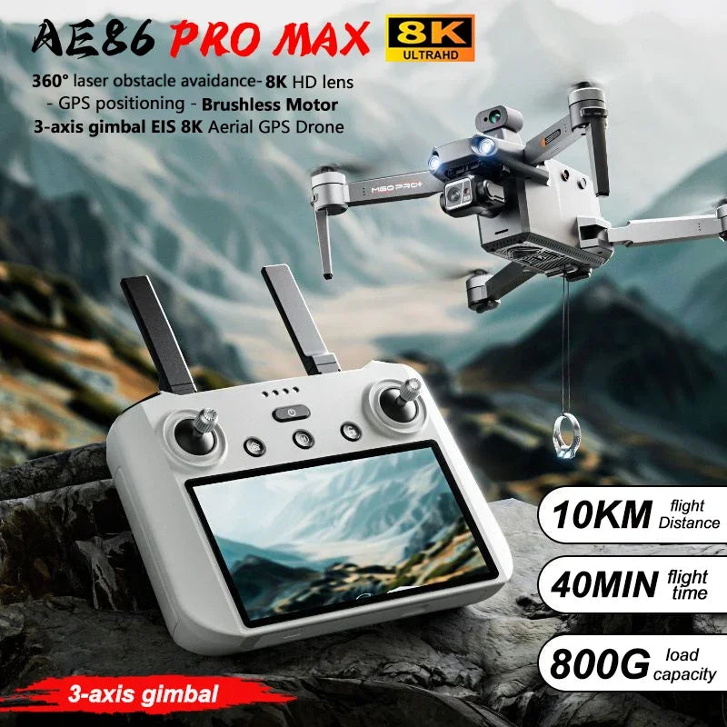 Professional Drone AE86 PRO MAX- Dual Camera GPS Obstacle Avoidance Drone with LED Screen
