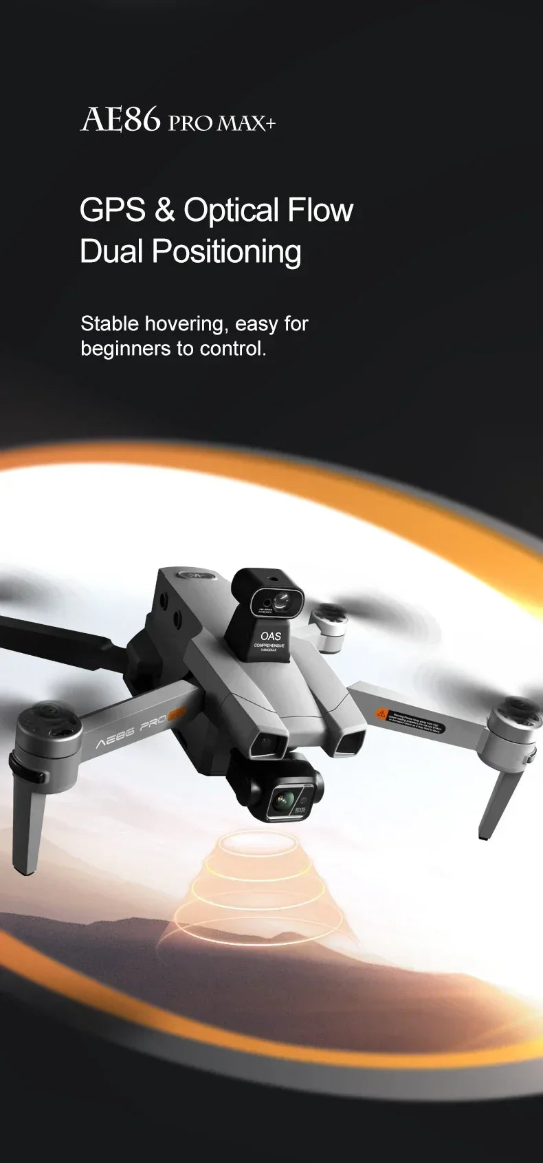 Professional Drone AE86 PRO MAX- Dual Camera GPS Obstacle Avoidance Drone with LED Screen