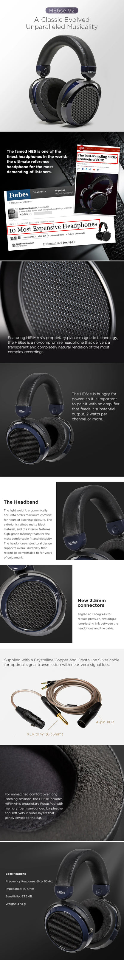 HIFIMAN HE6se Full-Size Over Ear Planar Magnetic Audiophile Headphones